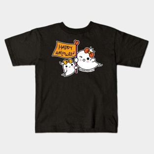 kawaii two ghosts cute spooky ghost illustration, happy halloween Kids T-Shirt